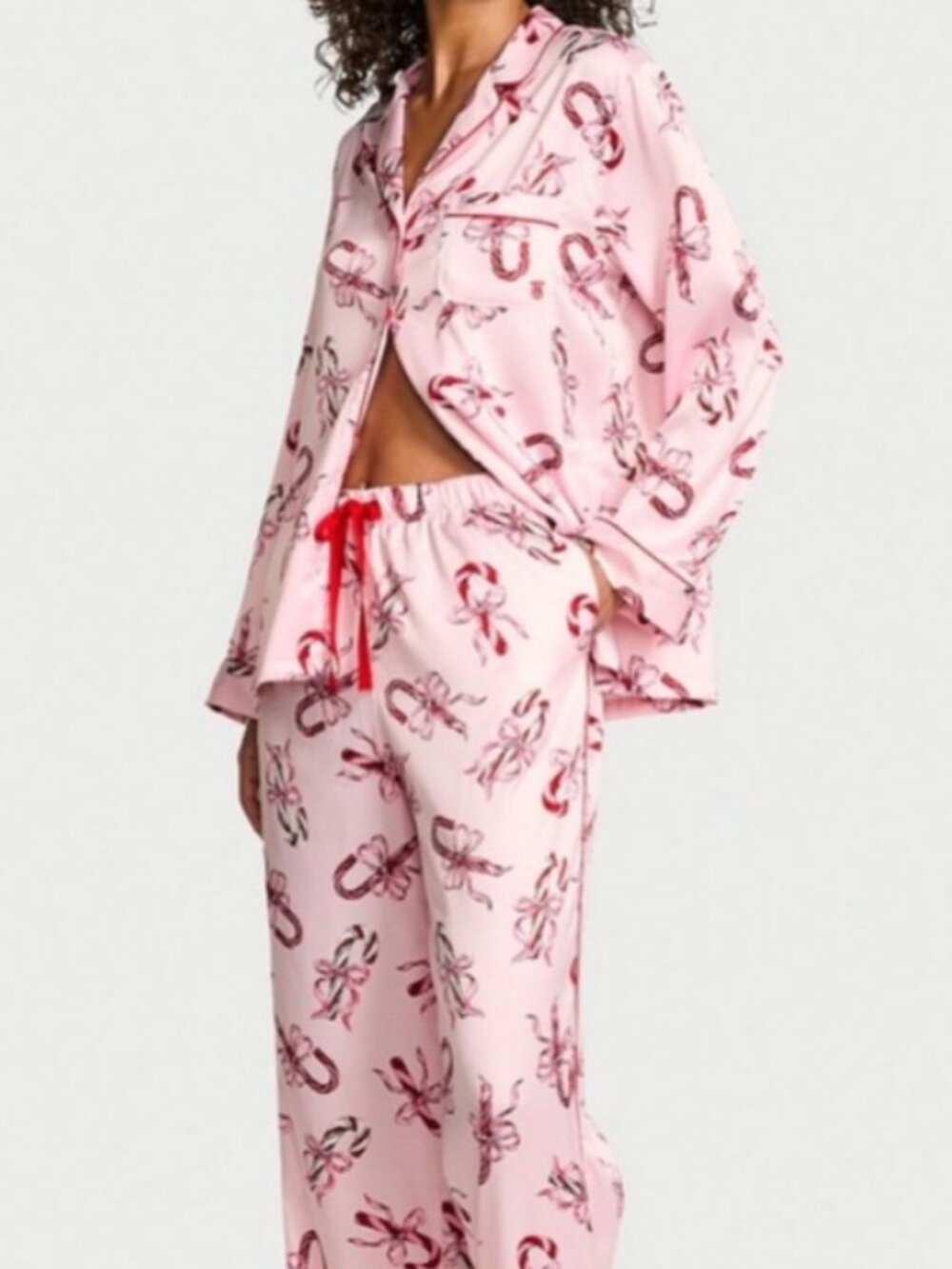 new victoria's secret essential satin candy cane signature pj xs m